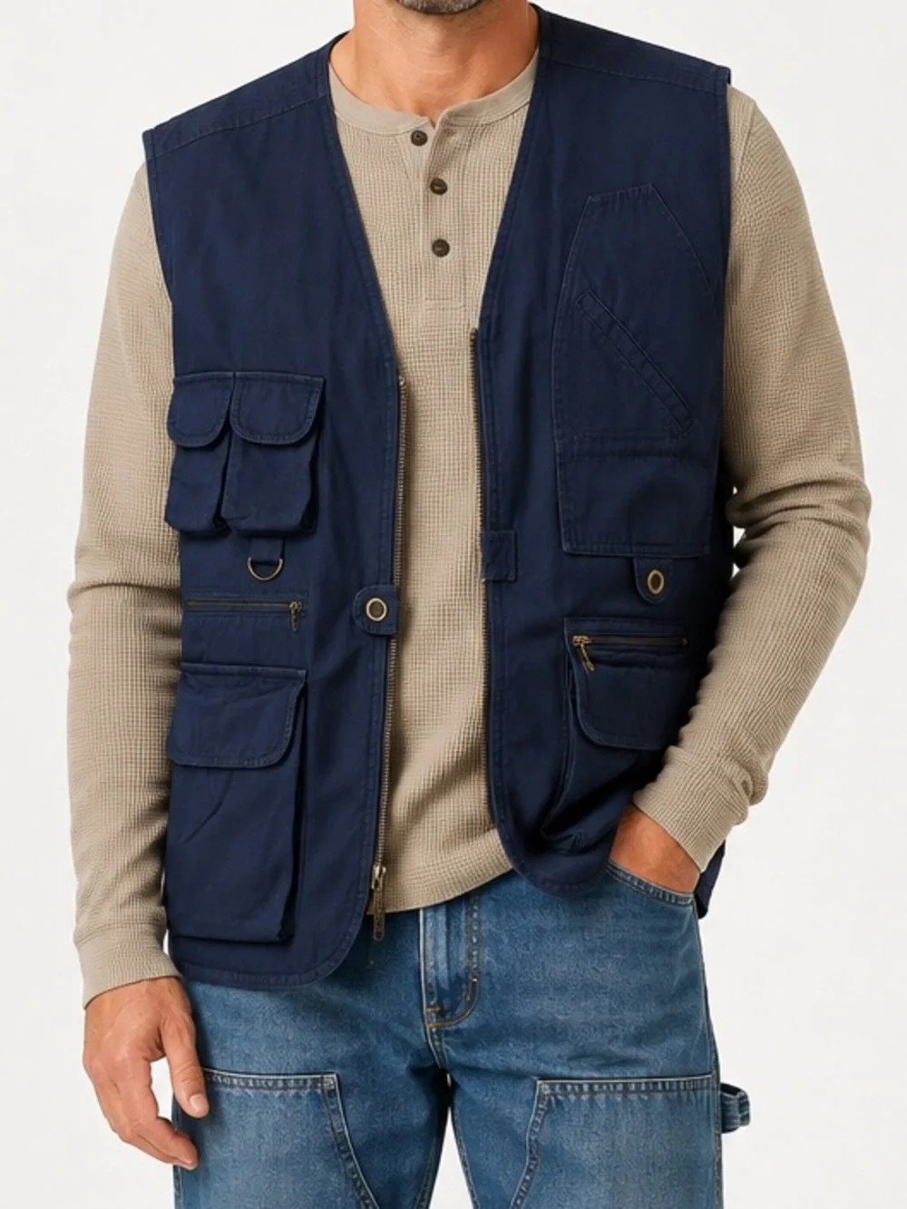 NWT Members only Stone Canyon Navy blue vest utility field vest   size XL